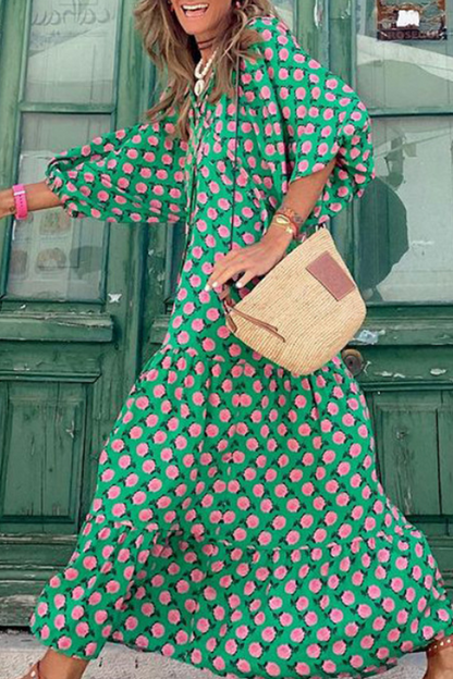 Print V Neck Cake Skirt Dresses(10 Colors)