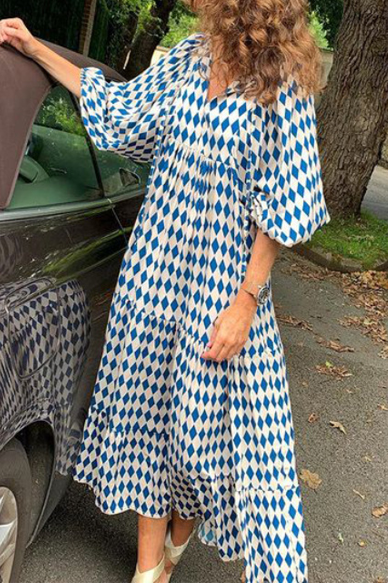 Print V Neck Cake Skirt Dresses(10 Colors)