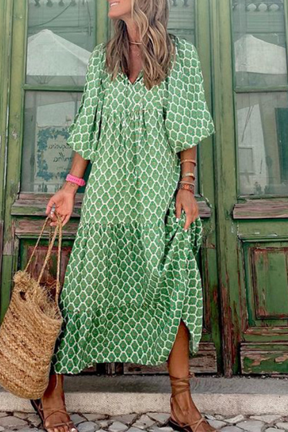 Print V Neck Cake Skirt Dresses(10 Colors)