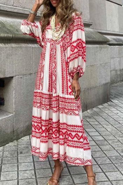 Print V Neck Cake Skirt Dresses(10 Colors)