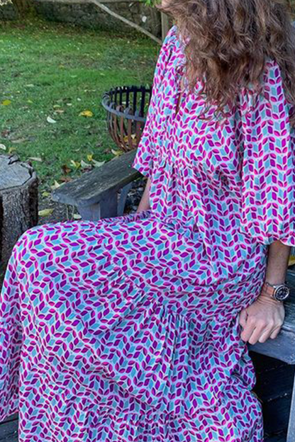 Print V Neck Cake Skirt Dresses(10 Colors)