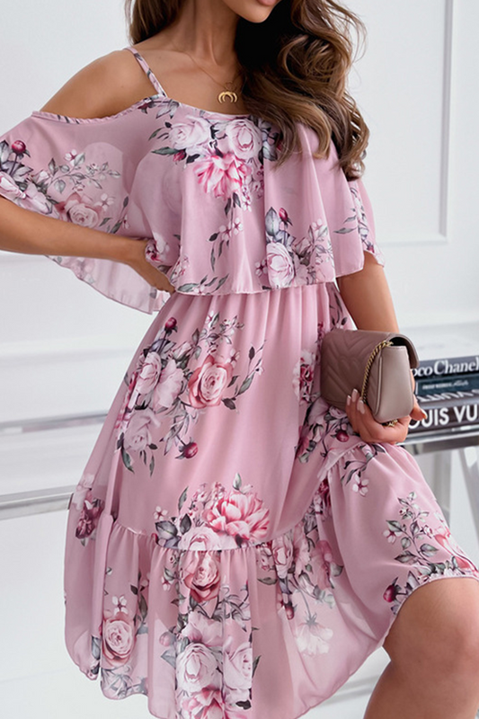Print Patchwork Spaghetti Strap Cake Skirt Dresses(4 Colors)