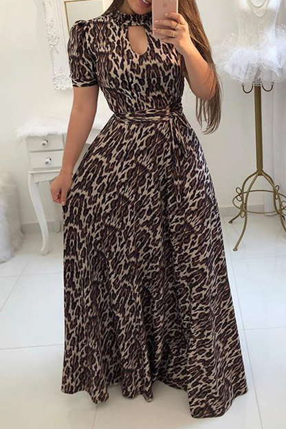 Print Hollowed Out Half a Turtleneck Cake Skirt Dresses