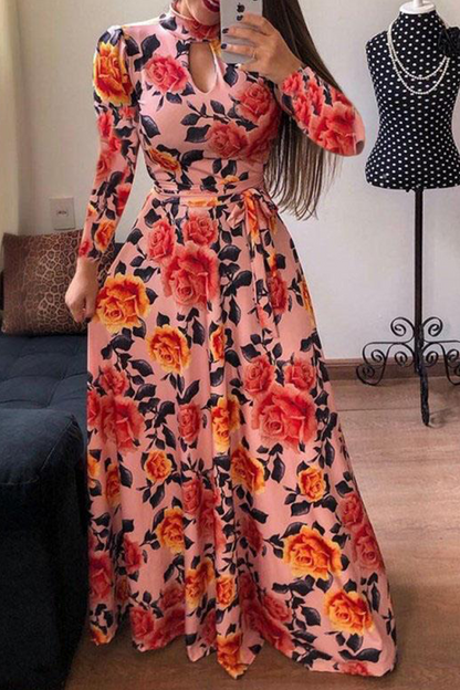Vacation Print Hollowed Out Half a Turtleneck Cake Skirt Dresses(13 Colors)