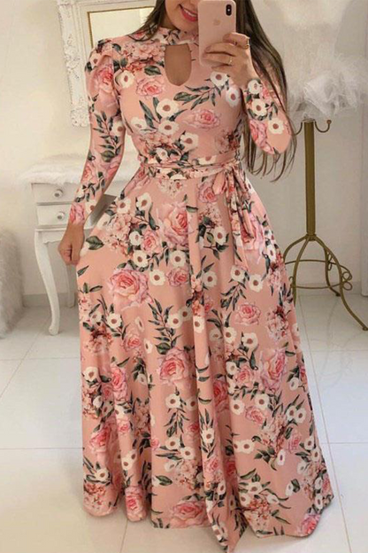 Vacation Print Hollowed Out Half a Turtleneck Cake Skirt Dresses(13 Colors)