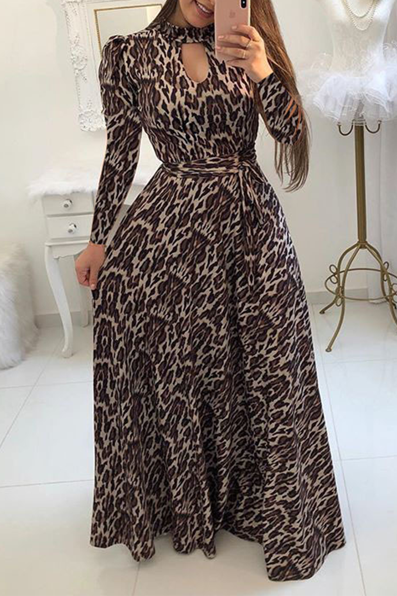 Vacation Print Hollowed Out Half a Turtleneck Cake Skirt Dresses(13 Colors)