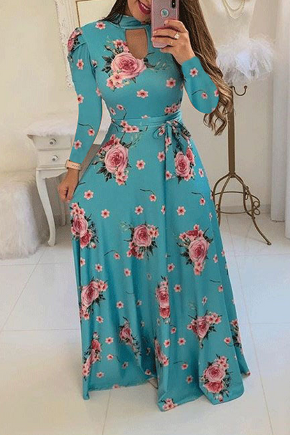 Vacation Print Hollowed Out Half a Turtleneck Cake Skirt Dresses(13 Colors)