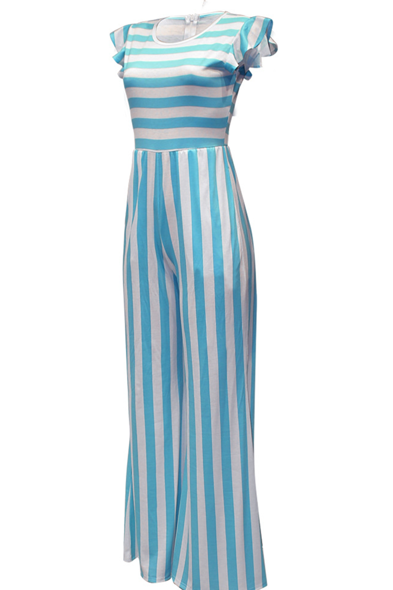 Striped Flounce Half a Turtleneck Straight Jumpsuits(3 Colors)