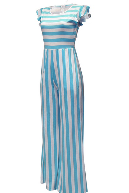 Striped Flounce Half a Turtleneck Straight Jumpsuits(3 Colors)