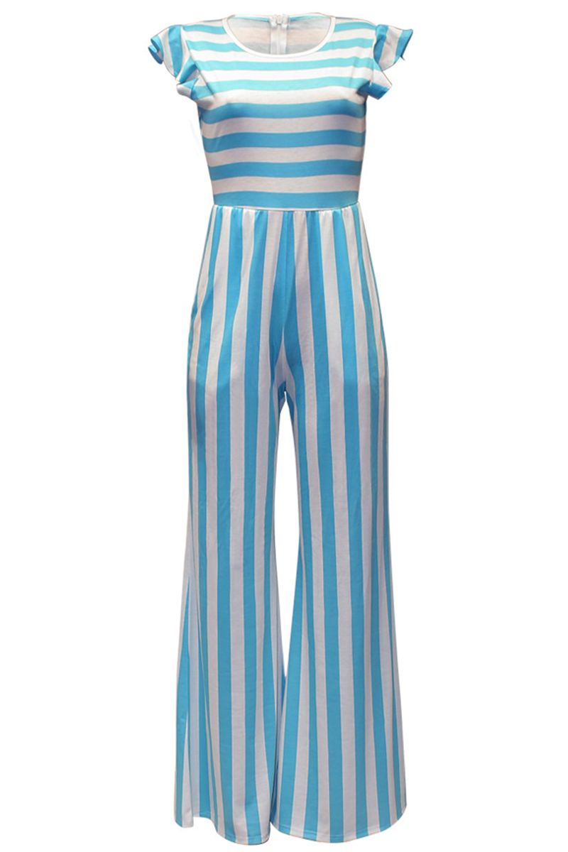 Striped Flounce Half a Turtleneck Straight Jumpsuits(3 Colors)