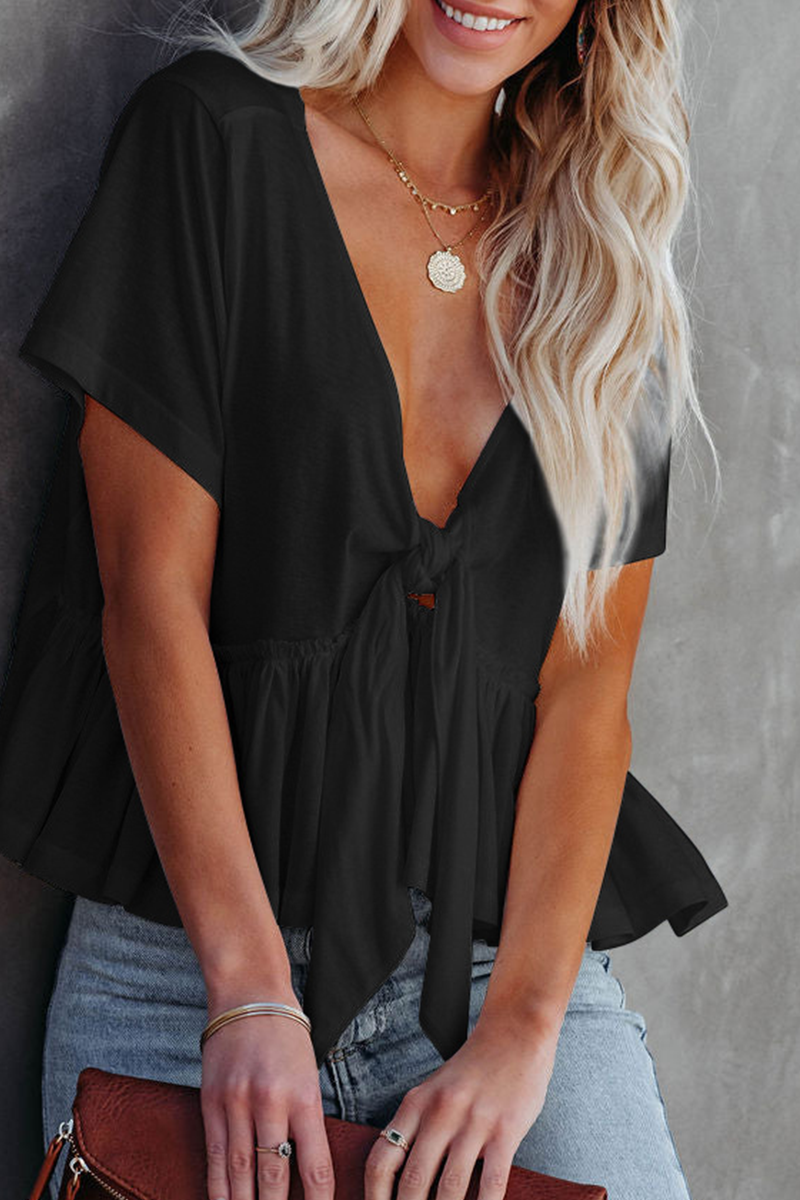 Bandage V Neck T-shirts(3 Colors)
