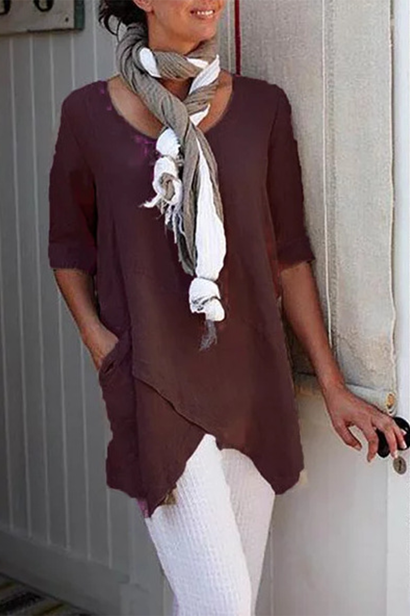 Patchwork O Neck T-shirts(6 Colors)