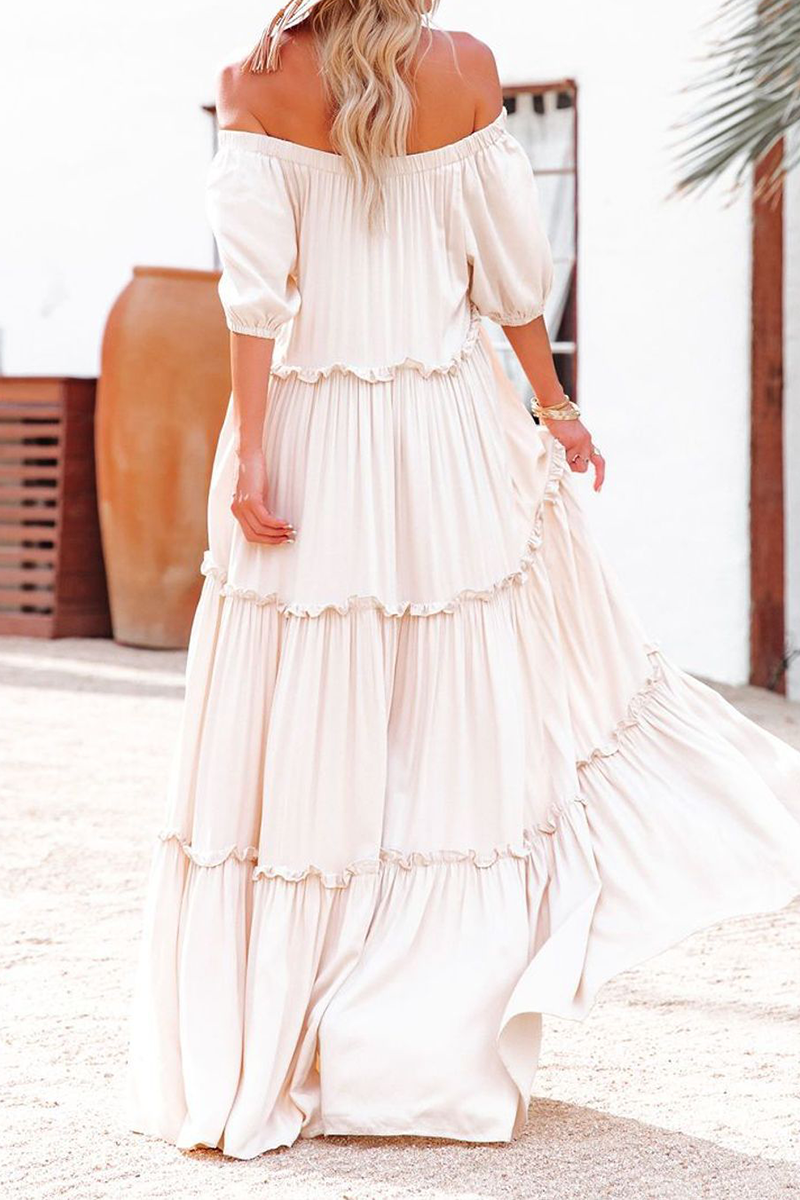 Flounce Off the Shoulder Cake Skirt Dresses
