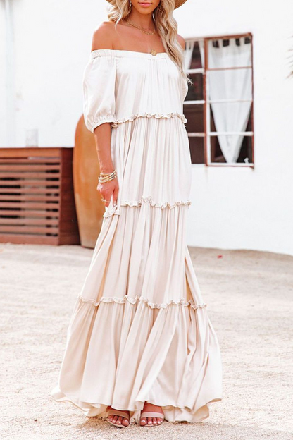 Flounce Off the Shoulder Cake Skirt Dresses