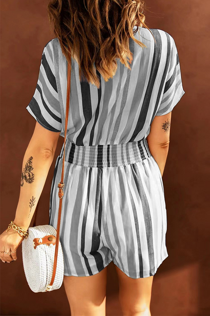 Striped Patchwork V Neck Straight Jumpsuits(5 Colors)