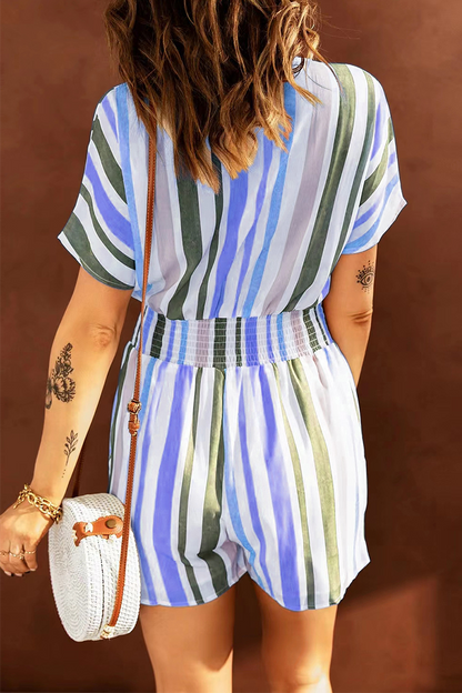 Striped Patchwork V Neck Straight Jumpsuits(5 Colors)