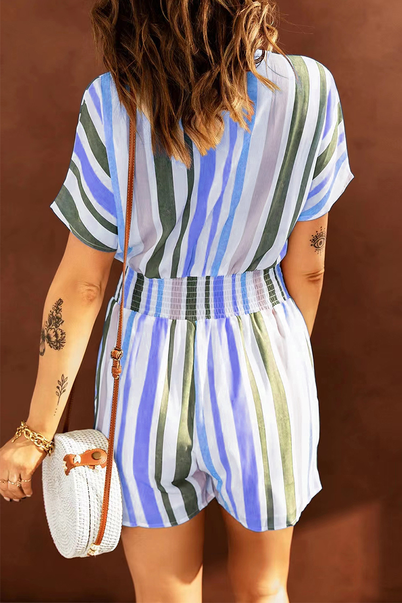 Striped Patchwork V Neck Straight Jumpsuits(5 Colors)