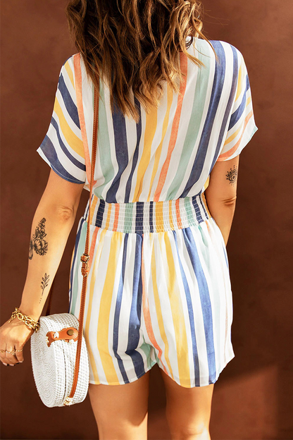 Striped Patchwork V Neck Straight Jumpsuits(5 Colors)