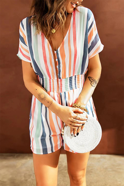 Striped Patchwork V Neck Straight Jumpsuits(5 Colors)
