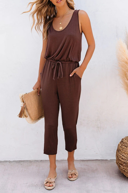 Patchwork U Neck Regular Jumpsuits(3 Colors)