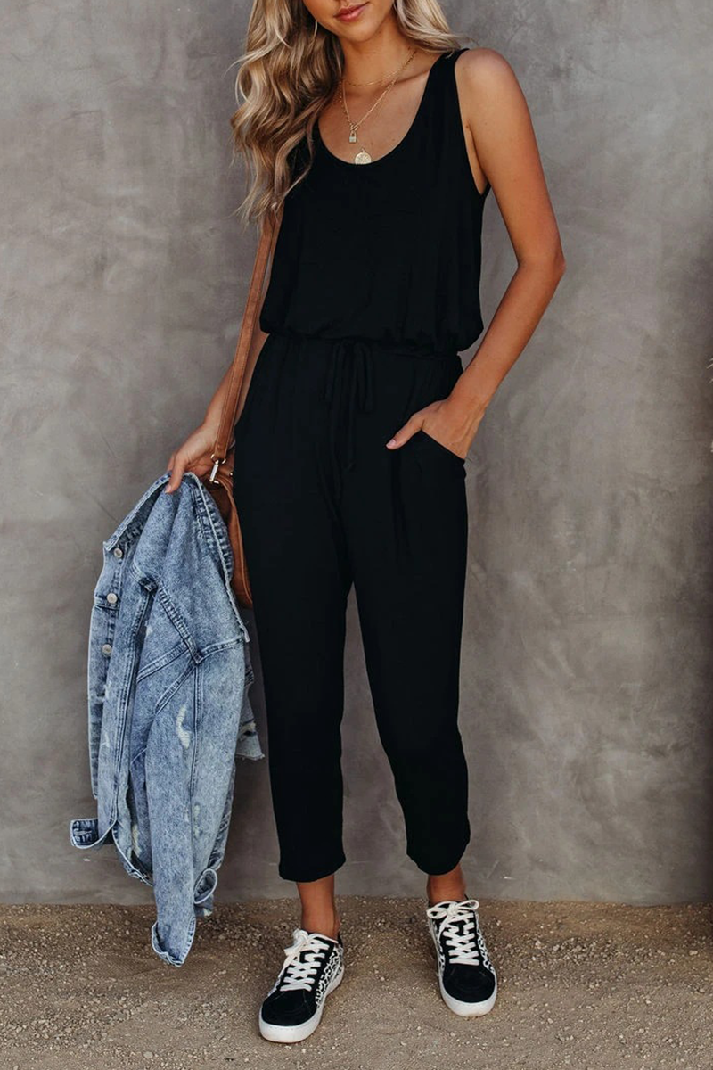 Patchwork U Neck Regular Jumpsuits(3 Colors)