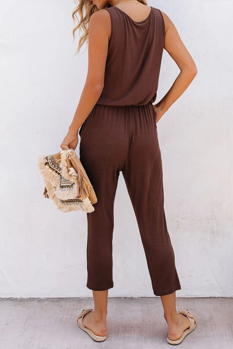 Patchwork U Neck Regular Jumpsuits(3 Colors)