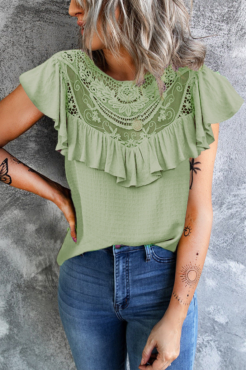 Flounce O Neck T-shirts(8 Colors)
