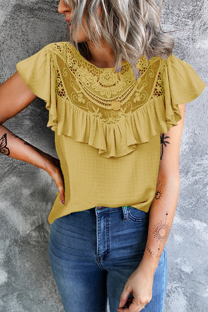 Flounce O Neck T-shirts(8 Colors)