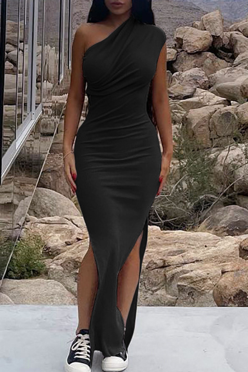 Slit One Shoulder Pencil Skirt Dresses