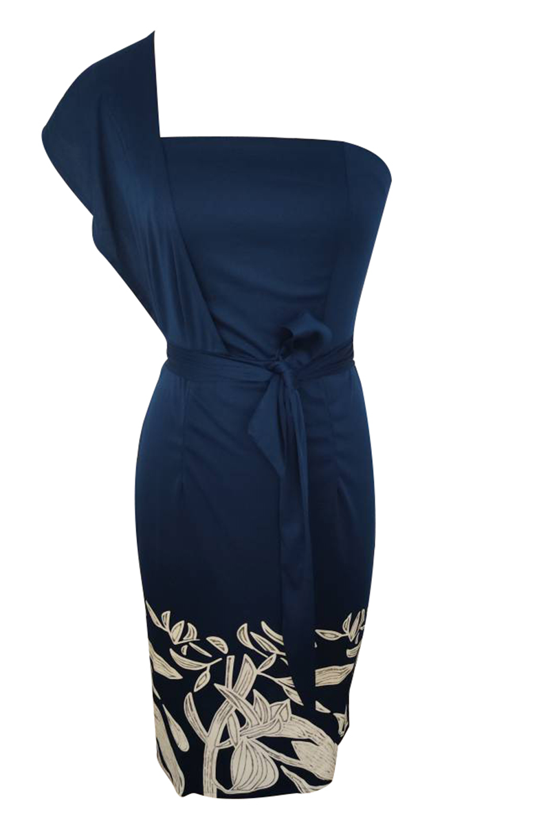 Print Patchwork One Shoulder Pencil Skirt Dresses(4 Colors)
