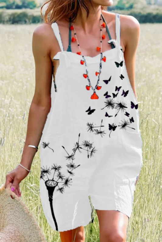 Print Patchwork Spaghetti Strap Straight Jumpsuits(4 Colors)