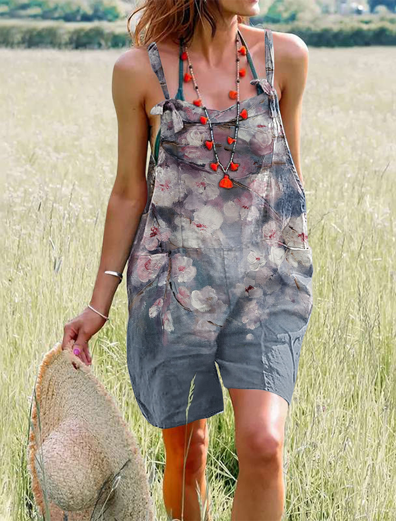 Print Patchwork Spaghetti Strap Straight Jumpsuits(4 Colors)