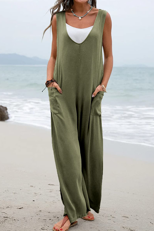 Patchwork U Neck Straight Jumpsuits(5 Colors)
