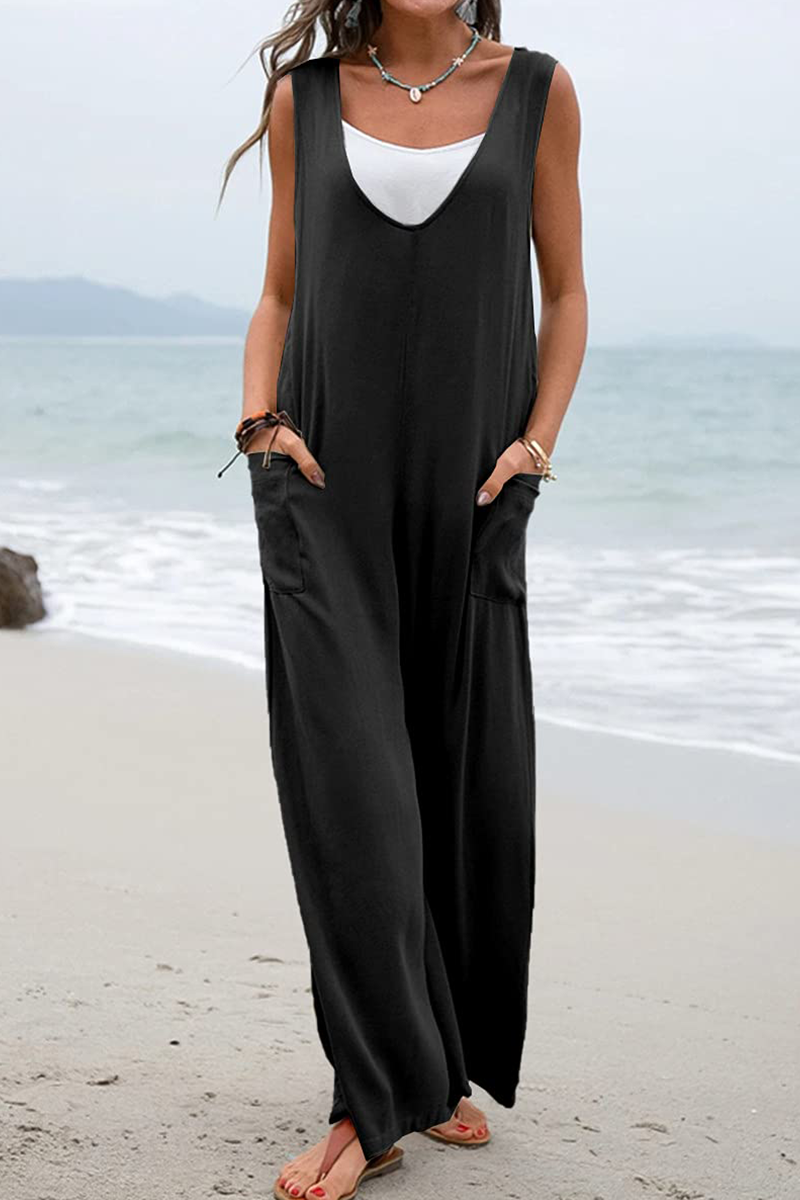 Patchwork U Neck Straight Jumpsuits(5 Colors)