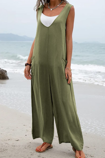 Patchwork U Neck Straight Jumpsuits(5 Colors)