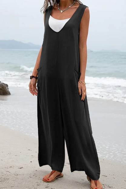 Patchwork U Neck Straight Jumpsuits(5 Colors)