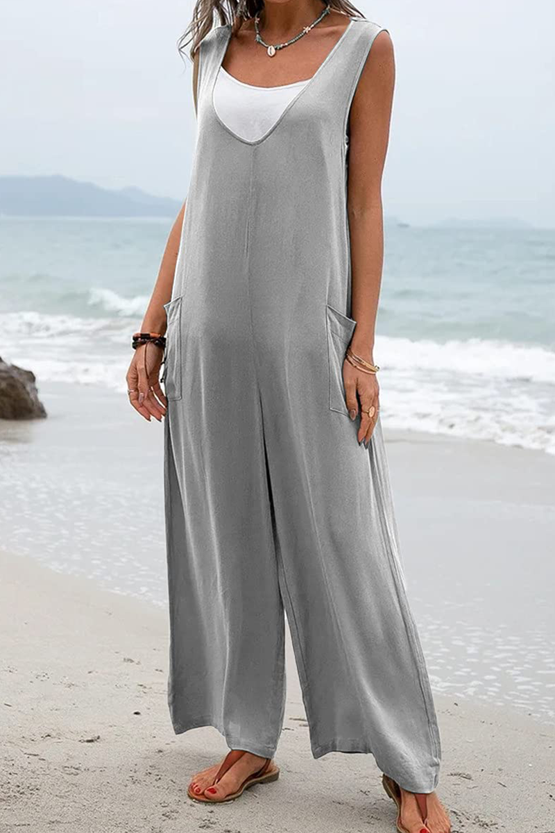 Patchwork U Neck Straight Jumpsuits(5 Colors)
