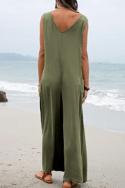 Patchwork U Neck Straight Jumpsuits(5 Colors)