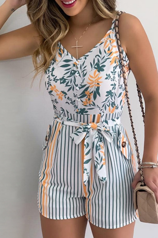 Print Patchwork Spaghetti Strap Straight Jumpsuits(6 Colors)