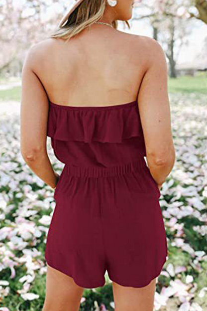 Flounce Strapless Straight Jumpsuits(5 Colors)