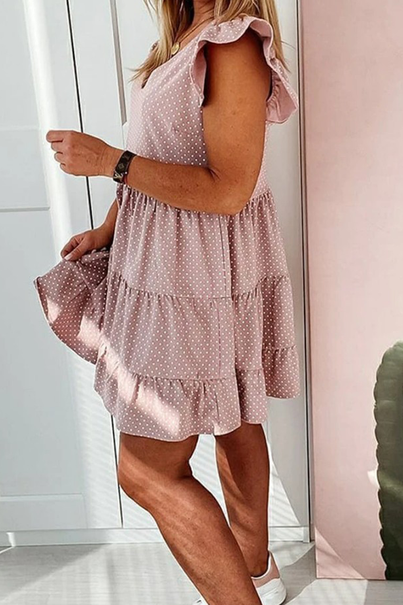 Dot Flounce V Neck Cake Skirt Dresses(3 Colors)
