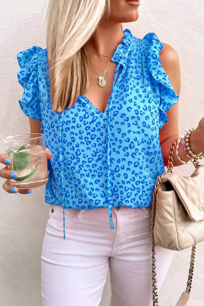 Leopard Flounce V Neck T-shirts(3 Colors)