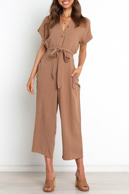 Bandage V Neck Straight Jumpsuits(3 Colors)