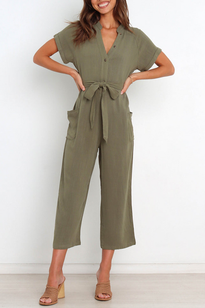 Bandage V Neck Straight Jumpsuits(3 Colors)