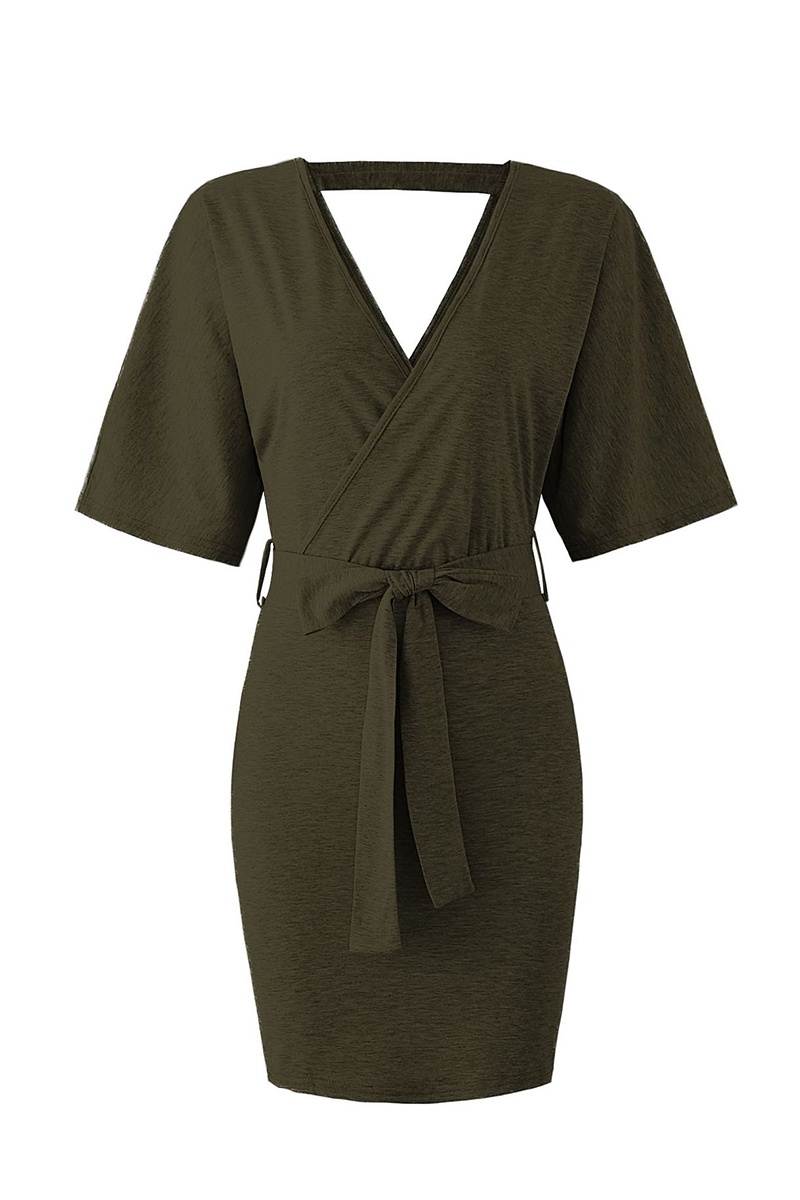 Hollowed Out V Neck Pencil Skirt Dresses(4 Colors)