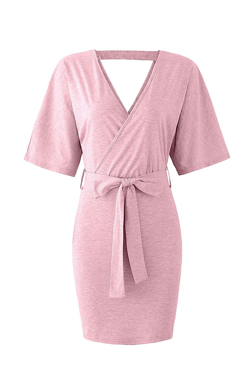 Hollowed Out V Neck Pencil Skirt Dresses(4 Colors)