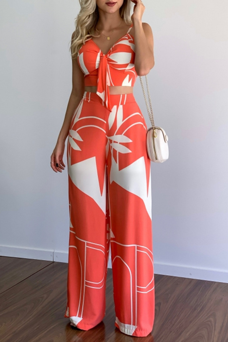 Print Patchwork Spaghetti Strap Straight Jumpsuits