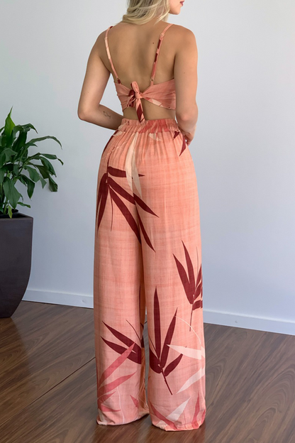 Print Patchwork Spaghetti Strap Straight Jumpsuits(5 Colors)