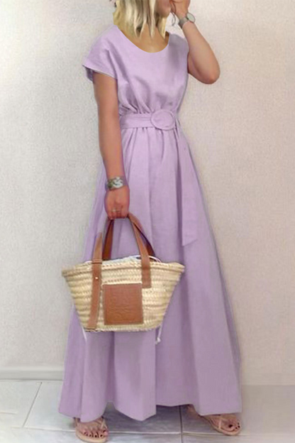Patchwork O Neck Waist Skirt Dresses
