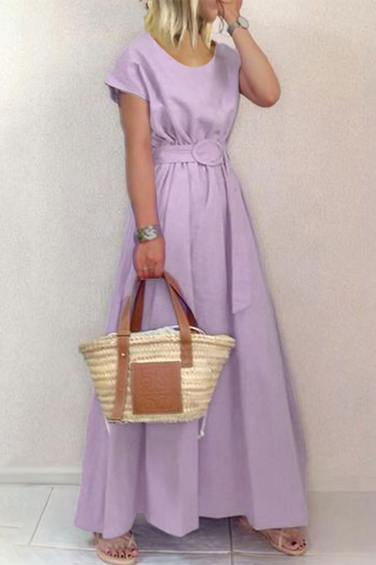 Patchwork O Neck Waist Skirt Dresses